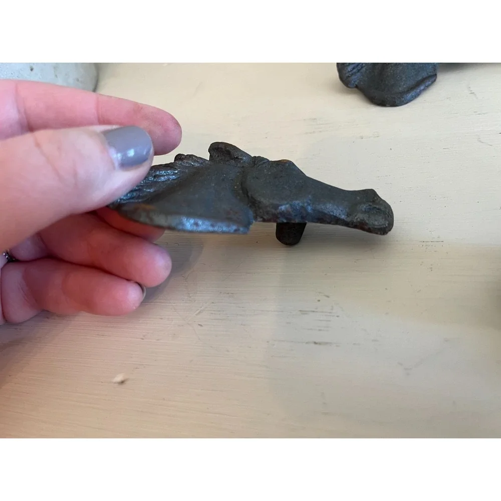 Horse Head Drawer Pulls Handles Dark Gray Metal Cast Iron Western Old West Set 2